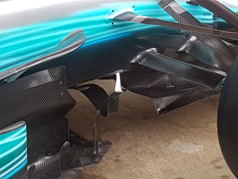 “Rear view of the new ‘super ted’ nose and W vane on the Merc #F1" @ScarbsTech
